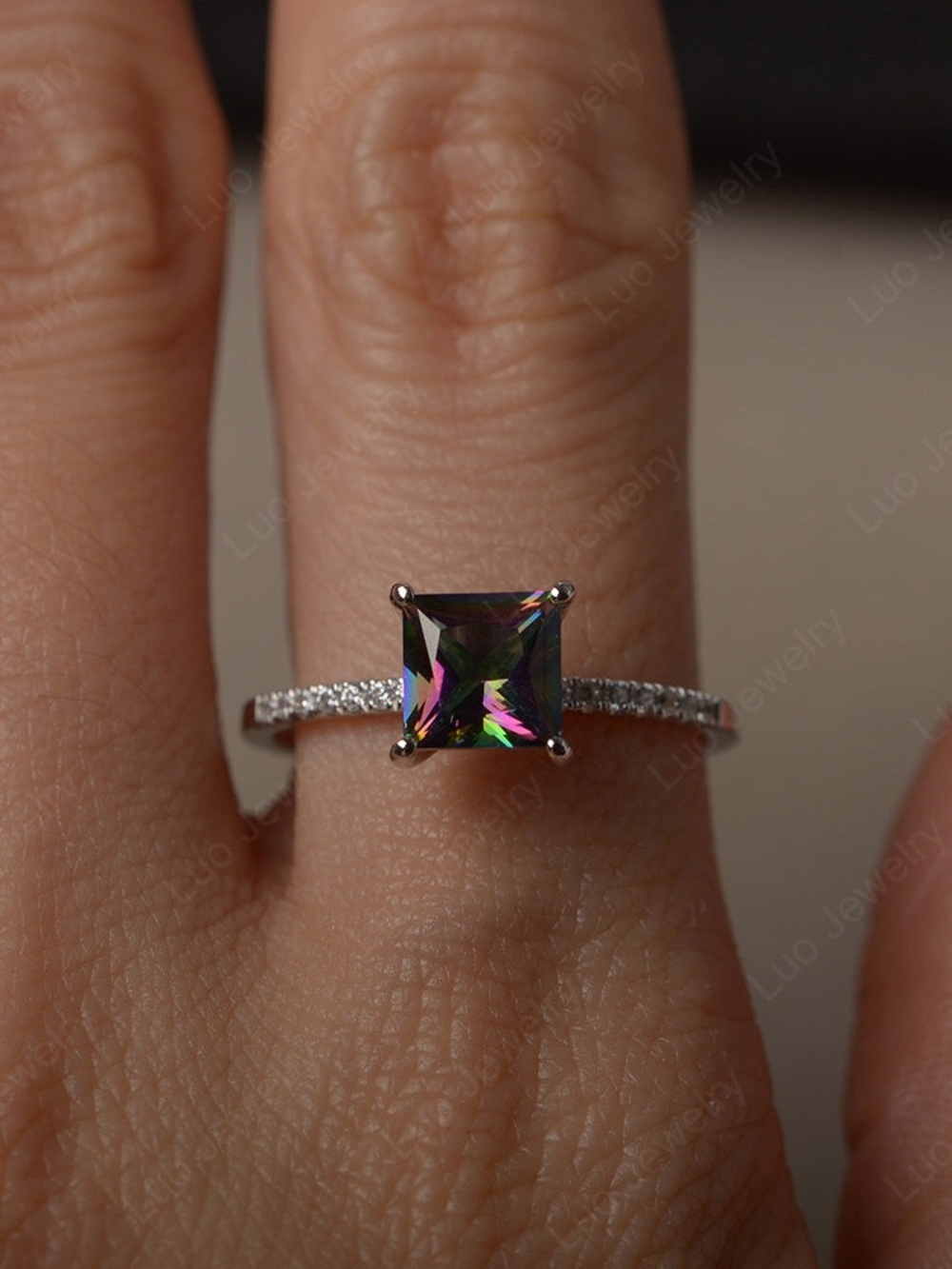 Mystic Topaz Square Solitaire Ring in Multicolor -